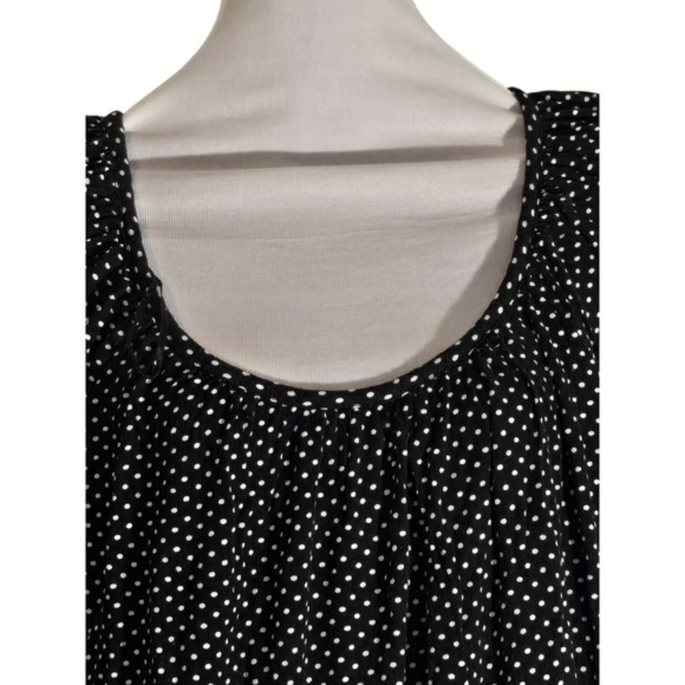 Michael Kors Black Polka Dot Round Neck 3/4 Elastic Sleeve Waist Viscose Top Lge - Picture 3 of 6